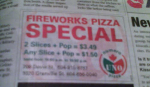 fireworks pizza special